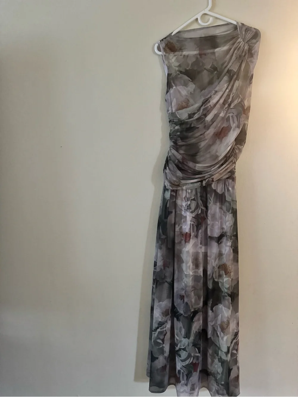 Abercrombie & Fitch Sleeveless Floral Maxi Dress in Olive, Taupe, and Cream